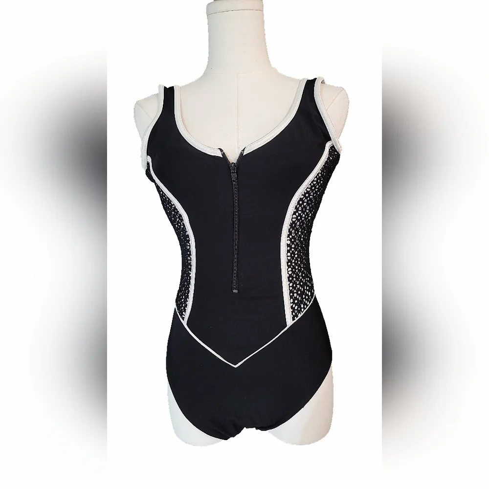 Boston Proper Black and White Sporty One Piece Swimsuit